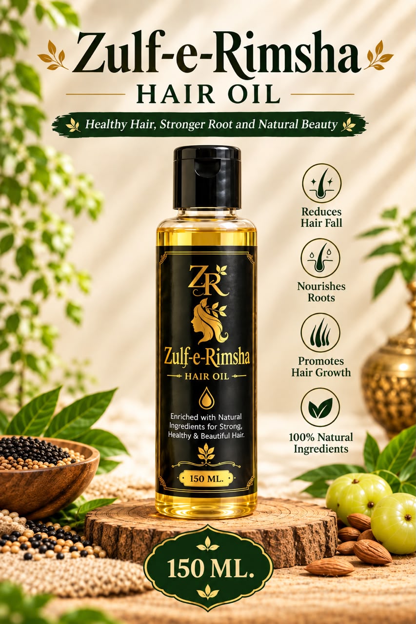 Zulf-e-Rimsha Organic Hair Oil – For Strong, Long & Shiny Hair (150ml)